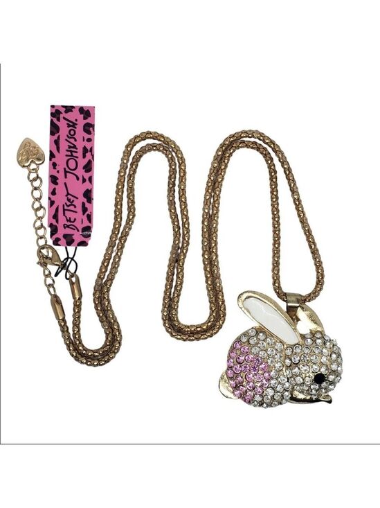 Betsey Johnson Jewelry - Betsey Johnson Pink Rhinestone Bunny Necklace 28” NWT